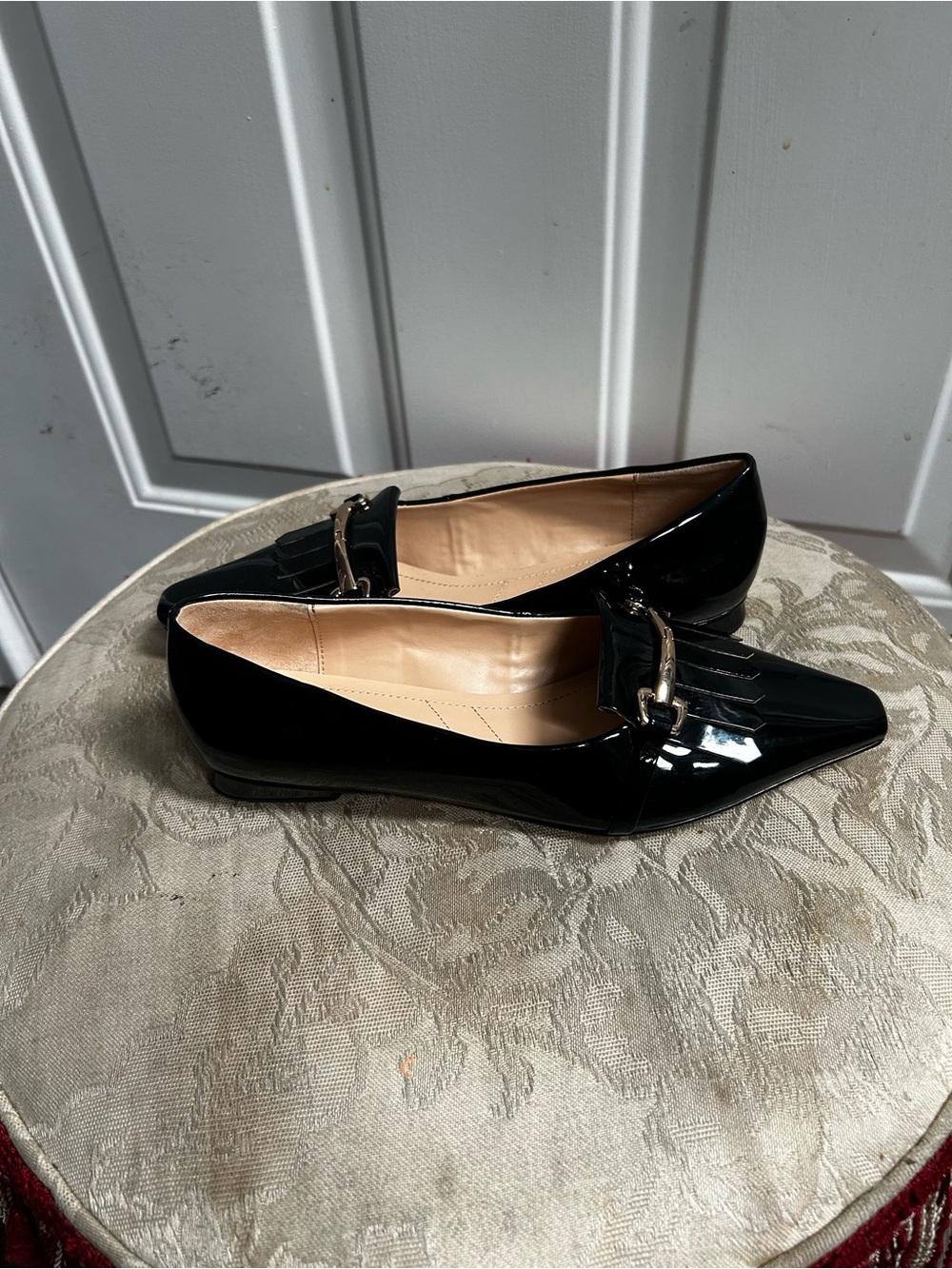 Franco Sarto Black Patent Pointed Kiltie Loafers with Metal Bit - Picture 11 of 16